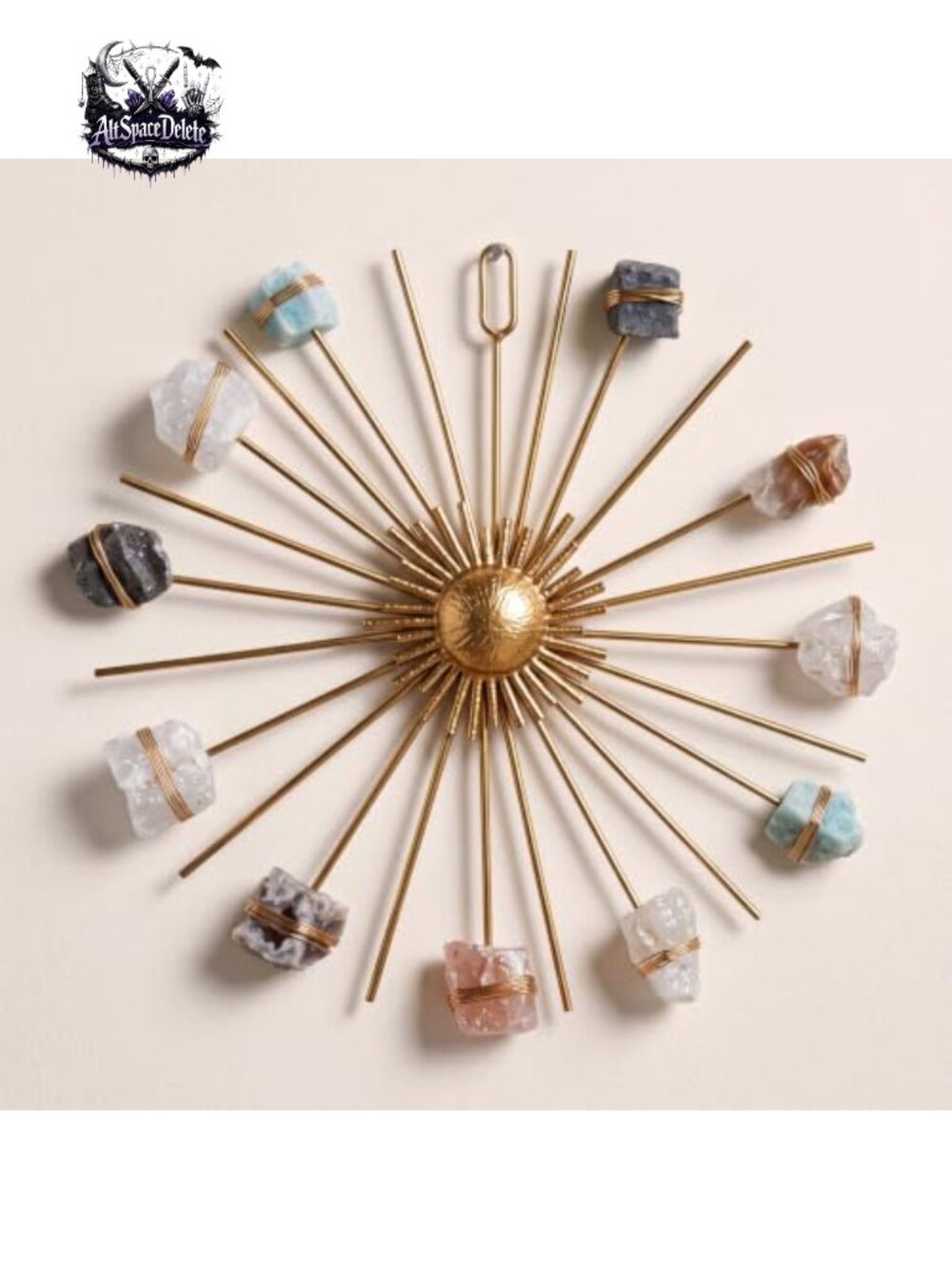Sunburst Crystal Wall Art Gold Metal Sun Sculpture Boho Hanging Decor